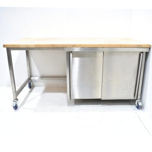 RVS Werktafel met Beukenblad – 185x81,5x91 cm Occasion