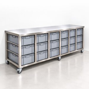Werkbank RVS met grondstofbakken